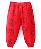 Little Kangaroos Cotton Knit Full Length Fleece and Woollen Pant with Animal Print -  Coral