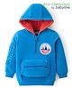 Babyoye 100% Cotton Knit Full Sleeves Hooded Sweatshirt with Attached Pouch & Embossed Text - Blue