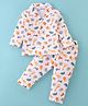 Little Darlings Cotton Knit Full Sleeves Night Suit With Animals Print - White