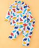 Little Darlings Cotton Knit Full Sleeves Night Suit With Dinosaur Print - White