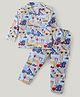 Little Darlings Cotton Knit Full Sleeves Night Suit With Construction Vehicles Print - Sky Blue