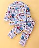 Little Darlings Cotton Knit Full Sleeves Night Suit With Construction Vehicles Print - White