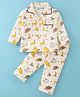 Little Darlings Cotton Knit Full Sleeves Night Suit With Animals Print - Cream