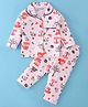 Little Darlings Cotton Knit Full Sleeves Night Suit With Autumn Forest Print - Light Pink