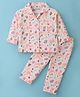 Little Darlings Cotton Knit Full Sleeves Night Suit With Bunny & Floral Print - Peach