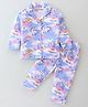 Little Darlings Cotton Knit Full Sleeves Night Suit Unicorn Print - Sky Blue