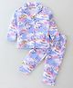 Little Darlings Cotton Knit Full Sleeves Night Suit Unicorn Print - Sky Blue