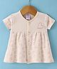 Pink Rabbit Cotton Half Sleeves Frock With Heart Print - Cream