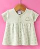 Pink Rabbit Cotton Half Sleeves Frock With Heart Print - Light Green