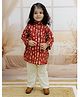 BownBee Pure Cotton Full Sleeves  Fish Printed  Kurta Pyjama - Maroon
