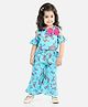 BownBee Cold Shoulder Bow Detailed & Floral  Printed Coordinating Top With Palazzo Pant - Blue