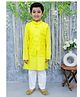 BownBee Full Sleeves Solid Kurta Pyjama With Abstract Foil Printed Jacket - Yellow