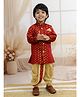 BownBee Pure Chanderi Full Sleeves Designed  Sherwani Dhoti Set - Maroon