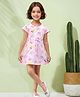 TOONYPORT Cotton Half Sleeves Butterfly Printed A Line Dress - Pink