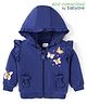 Babyoye Eco Conscious Female 100% Cotton Brushed Fleece Full Sleeves  Sequins Embroidered Hooded Front Open Sweatjacket - Navy Blue