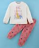 Mini Taurus Cotton Knit Full Sleeves  T-Shirt & Lounge Pants Set With Animals Print - Red