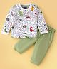 Mini Taurus  Cotton  Full Sleeves Night Suit With Animal Print - Green