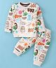 Mini Taurus Cotton Knit Full Sleeves Night Suit With Doodles Print - Brown