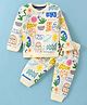 Mini Taurus Cotton Knit Full Sleeves Night Suit With Doodles Print - Blue