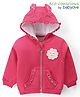 Babyoye 100% Cotton Knit  Brushed Fleece & Sherpa Lining Full Sleeves Hooded Sweatjacket with Kangaroo Pockets Floral Patch & Embroidery - Dark Pink