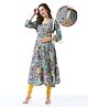 Bella Mama Woven Three Fourth Sleeves Embroidered Yoke & Floral Printed Maternity Kurta - Green