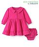 Babyoye Cotton Knit Full Sleeves Schiffli Collared Frock With Bloomer - Dark Pink