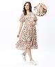 Bella Mama Women Flutter Sleeve Floral Printed Maternity Dress with Pocket - Off White