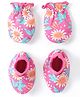 Babyhug 100% Cotton Knit Floral Printed Mittens & Booties Set - Pink