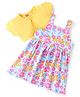Babyhug Single Jersey Knit Floral Print Frock with Half Sleeves Shrug - Yellow & Blue