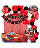 Bubble Trouble Car Theme Birthday Decorations - 68pc Combo - 60 Multicolor Balloons, 1 Car Theme Foil Balloons set of 5, 1 Banner & 2pc Red curtain ( Car Birthday Theme Decoration )