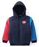 Pine Kids Marvel Full Sleeves Front Open Padded Hooded Jacket with Avengers Patch Applique - Navy Blue & Red