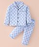 Smarty Boys 100% Cotton Knit Full Sleeves Night Suit With Anchors Print - Mariner Blue