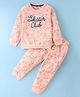 Smarty Boys 100% Cotton Knit Full Sleeves T-Shirt & Lounge Pants Set With Skater Club Print - Bright Peach