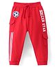 Babyhug Terry Knit Full Length Lounge Pant with Football Theme & Text Print - Red