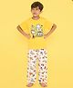 Knitting Doodles Pure Cotton Knitted Half Sleeves T Shirt With Woven Cotton Construction Vehicle Print And Pyjama Set - Yellow