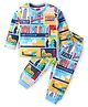 Babyhug Cotton Knit Full Sleeves Night Suit with Vehicle & Text Print - Multicolour