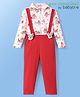 Babyoye Interlock Knit Full Sleeves Shirt & Trouser With Attached Suspender & Christmas Theme Print - White & Red