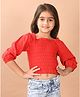 Lilpicks Couture Organic Cotton Three Fourth Sleeves Smocked Top - Red