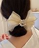 Ziory Satin Silk Bow Detailed Stone Embellished Clip - Off White