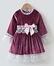 Kookie Kids Full Sleeves Winter Frock with Frill Detailing & Bow Applique -  Maroon