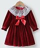 Kookie Kids Full Sleeves Winter Frock with Frill Detailing & Bow Applique -  Red