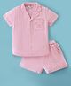 Under Fourteen Only Cotton Woven Half Sleeves Striped Night Suit - Pink