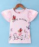 Under Fourteen Only Frill Sleeves Cotton Butterfly & Floral Printed Top - Peach