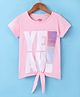 Under Fourteen Only Cotton Half Sleeves Holographic Foil Printed Front Tie Knot Tee - Peach