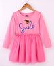 Under Fourteen Only Cotton Full Sleeves Smile Text Printed & Sequins Embellished Dress - Pink