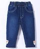 Little Kangaroos 100 % Cotton Denim Full Length Jeans with Bear Embroidery Detailing - Dark Blue