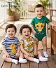 Babyhug Disney Interlock Knit Half Sleeves Striped & The Lion King Printed Onesies Pack of 3 - Green & White
