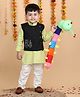 Polka Tots Cotton Full Sleeves Solid Kurta Pyjama With Vehicle  Embroidered Jacket -  Green