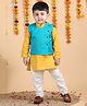 Polka Tots Cotton Full Sleeves Solid Kurta Pyjama With Giraffe   Embroidered Jacket - Yellow
