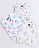 Polka Tots Pack Of 3 Cotton Sleeveless Elephant Printed Jhablas - White